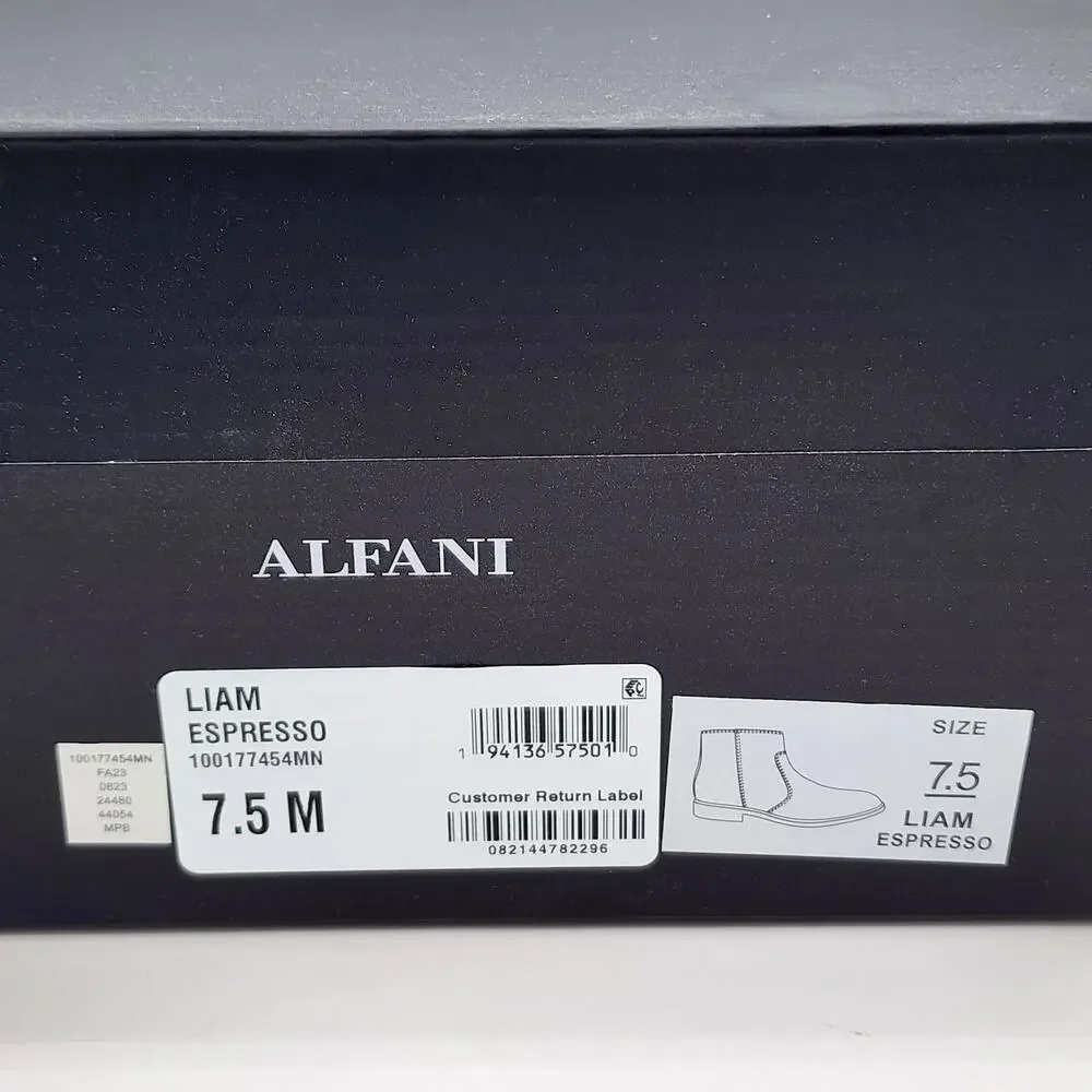 Alfani Liam Men’s Espresso Brown Side Zip Ankle Dress Boots Size 7.5 M
